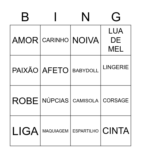 CHÁ DE LINGERIE DA SAMANTHA Bingo Card
