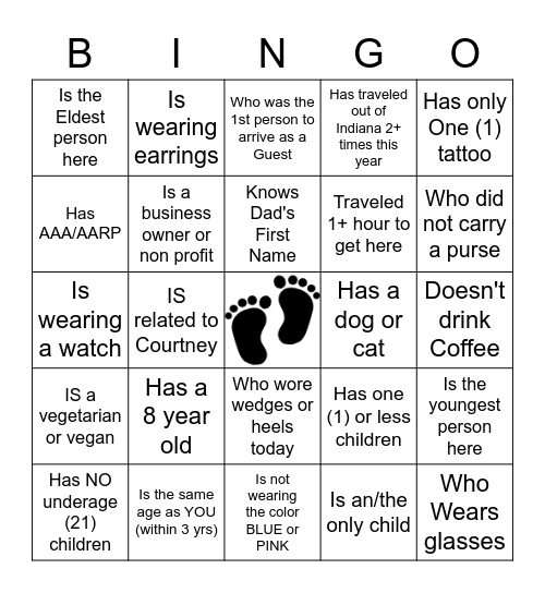 Find the Guest Bingo Card