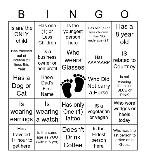 Find the Guest Bingo Card