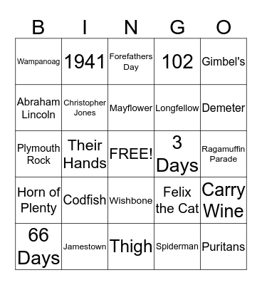 Thanksgiving Trivia Bingo Card