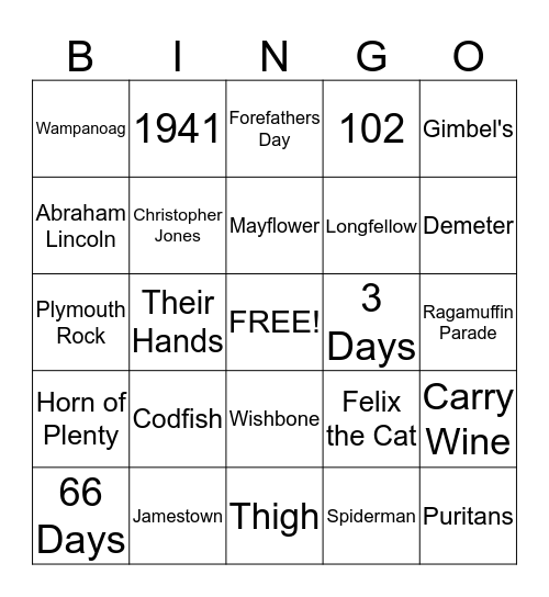 Thanksgiving Trivia Bingo Card