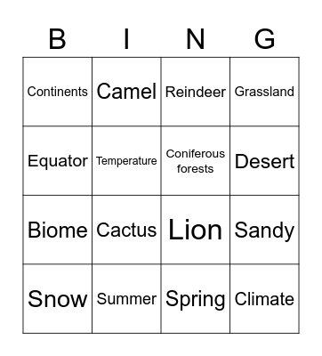 Biomes Bingo Card