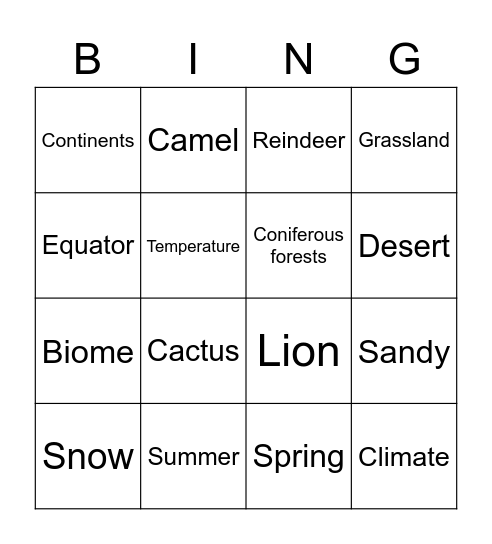 Biomes Bingo Card