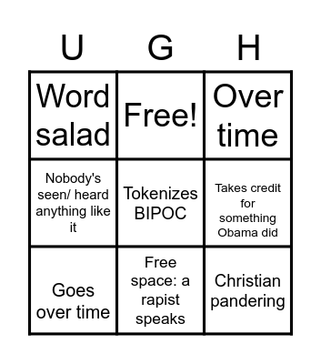 Debate 2020 Bingo Card