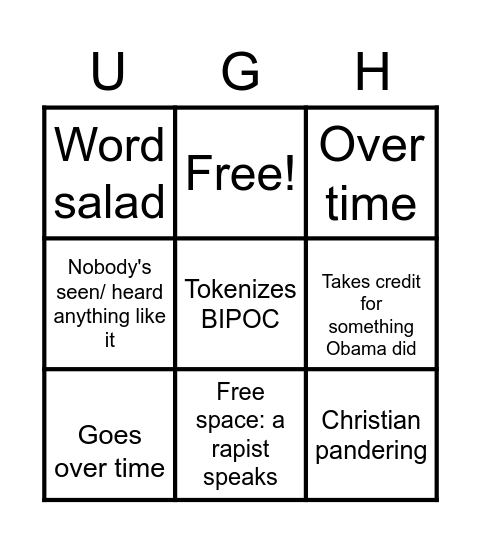 Debate 2020 Bingo Card