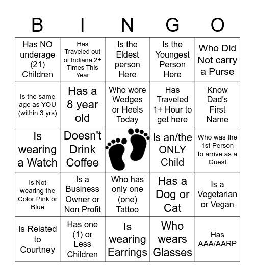 Find The Guest Bingo Card