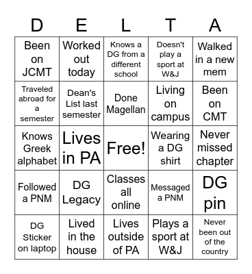 DG Bingo Card