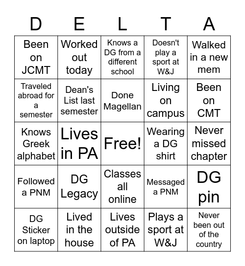 DG Bingo Card