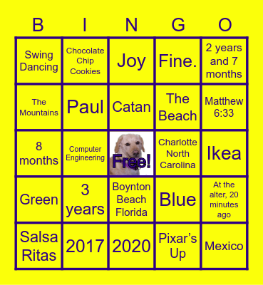 Eric and Hannah's Wedding Bingo Card