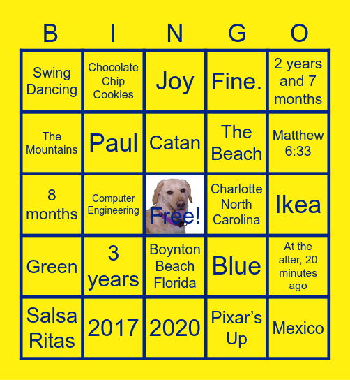 Eric and Hannah's Wedding Bingo Card