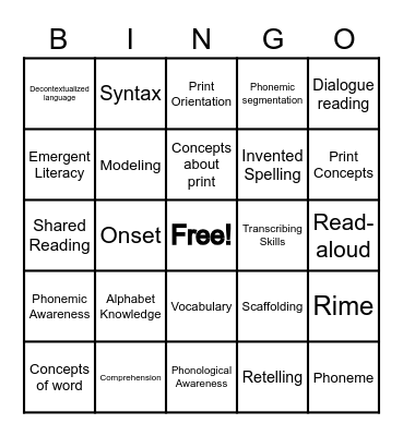 Chapter 3: Vocabulary Bingo Card