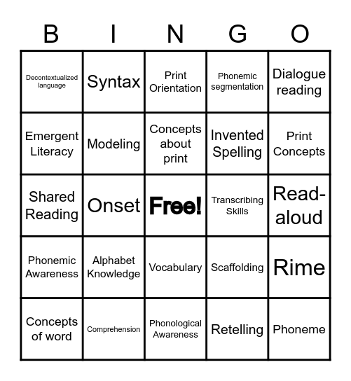 Chapter 3: Vocabulary Bingo Card