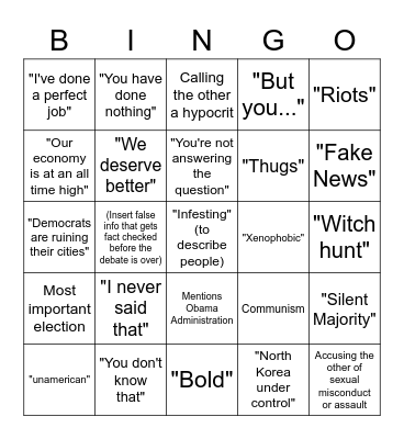 1st Debate Bingo Card