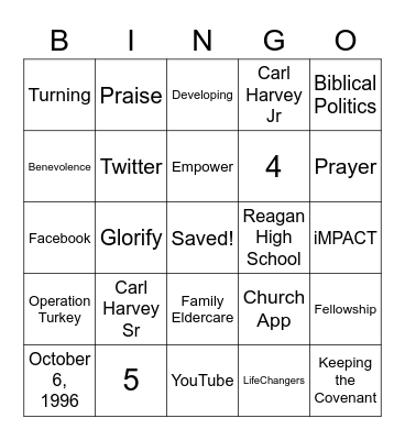TPBF Church History Bingo Card