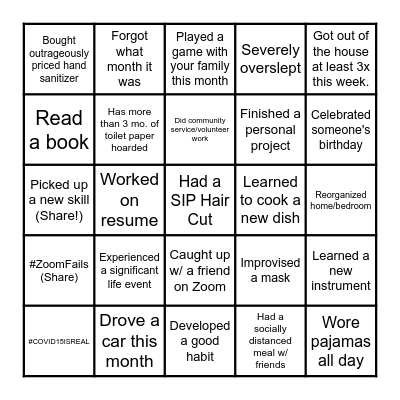 SHELTER-IN-PLACE BINGO Card