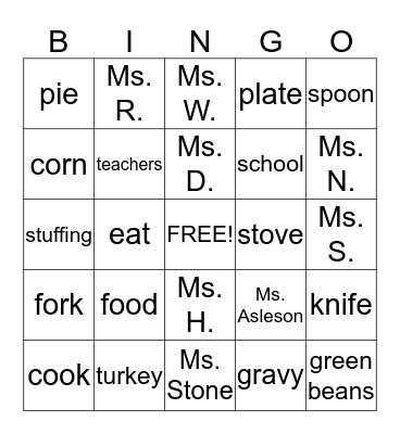 Thanksgiving BINGO Card