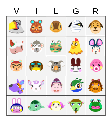 Animal Crossing Bingo- DOM HUNT Bingo Card