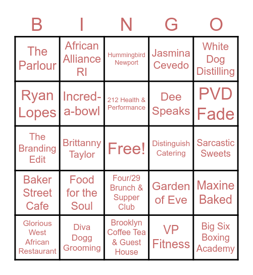 Black-Owned Businesses in RI!: Do Not Use Bingo Card