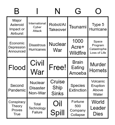 2020 Apocalypse Bingo Card