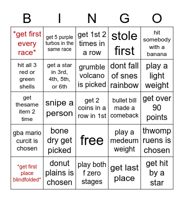 mariokart 8.2.0 bingo Card