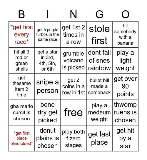 mariokart 8.2.0 bingo Card