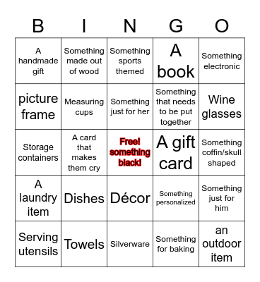 Wedding Shower Gift Bingo! Bingo Card