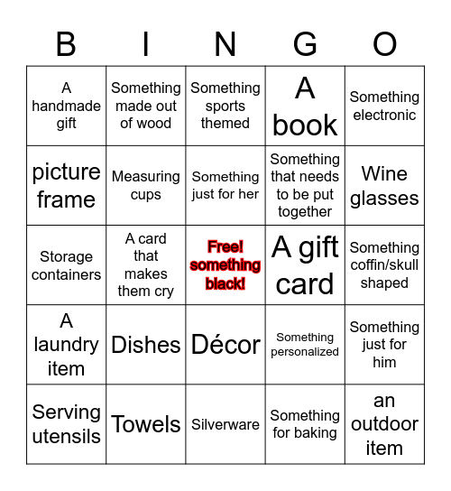 Wedding Shower Gift Bingo! Bingo Card