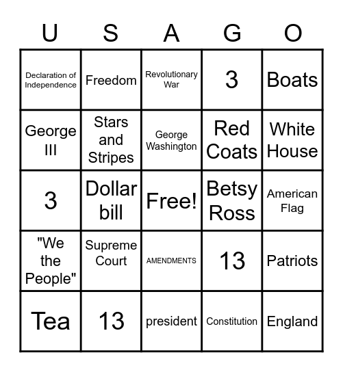 Revolutionary War &Constitution Bingo Card