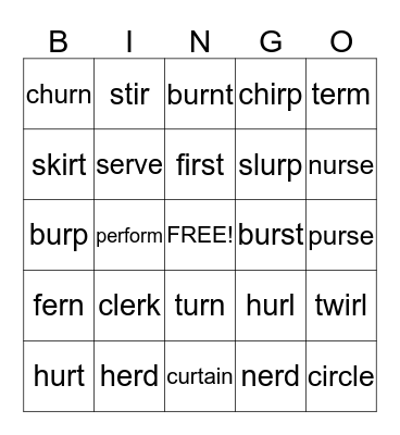 The Alvin Alley Kids~r-controlled vowels: er, ir, ur Bingo Card