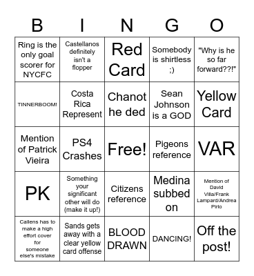 The Lee Family Watches Some Pigeons Bingo Card