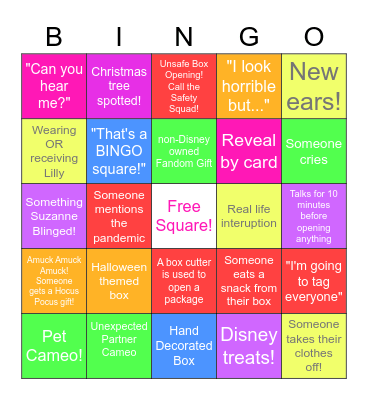 DisBrides Fall/Winter 2020 Secret Pals BINGO Card