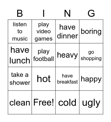 J2 Class 5 Bingo Card
