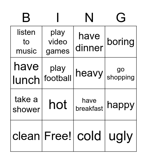 J2 Class 5 Bingo Card