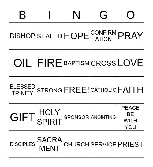 CONFIRMATION BINGO Card