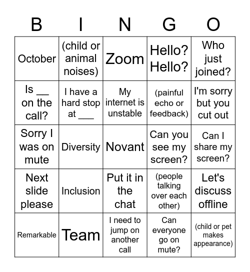 Diversity Month Zoom Bingo Card