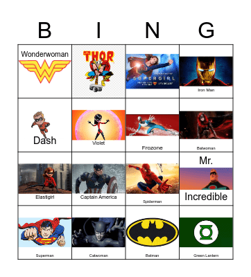 Superhero Bingo Card