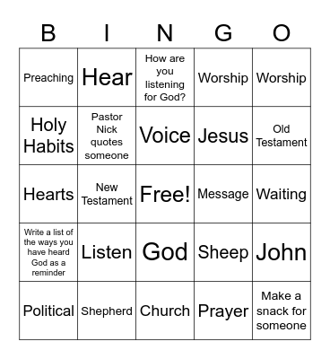 September 27 Sermon Bingo Card