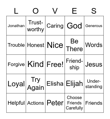 FRIENDSHIP Bingo Card