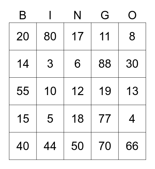 1-100 Bingo Card
