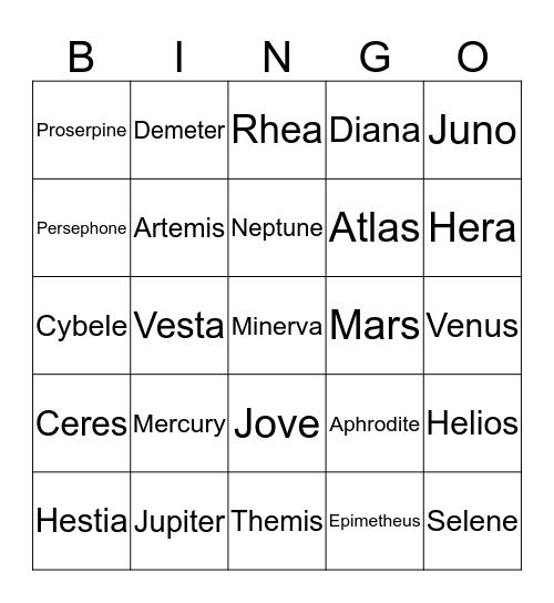 Greek or Roman Bingo Card