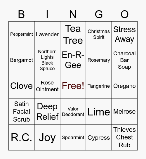 Oily Bingo Card