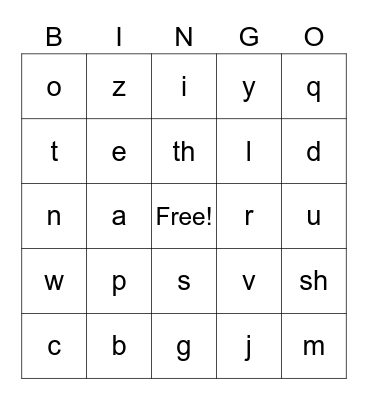 Letter Sounds Bingo Card