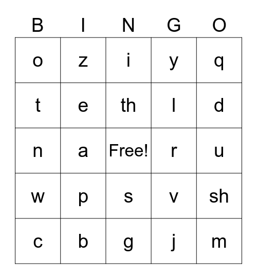 Letter Sounds Bingo Card