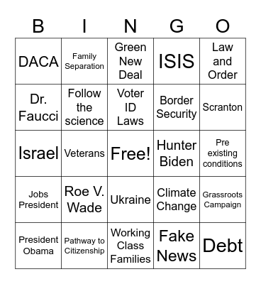2020 Presidential Debates Bingo Card