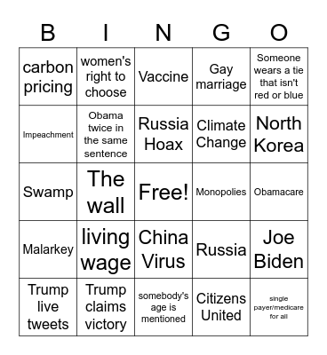 First Democratic Presidential Debate 2020 Bingo Card