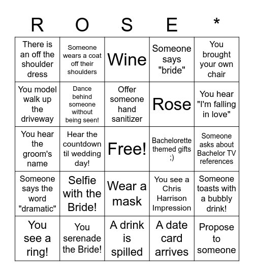 Will you accept this Rosé? Bingo Card