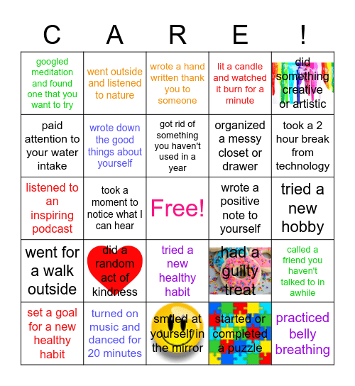 Self-Care Bingo Card