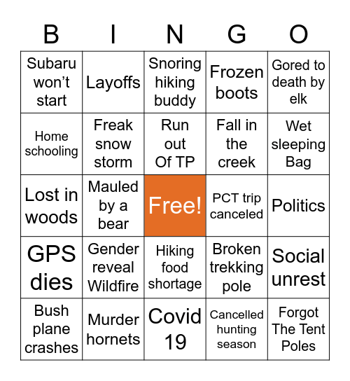 2020 Backcountry Bingo Card