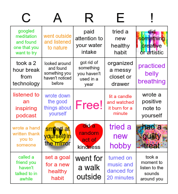 Self-Care Bingo Card