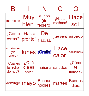 Asi se dice I - Preliminar Bingo Card